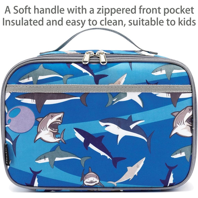 FlowFly Kids Lunch box Insulated Soft Bag Mini Cooler Back to School Thermal Meal Tote Kit for Girls, Boys, Shark - Image 2
